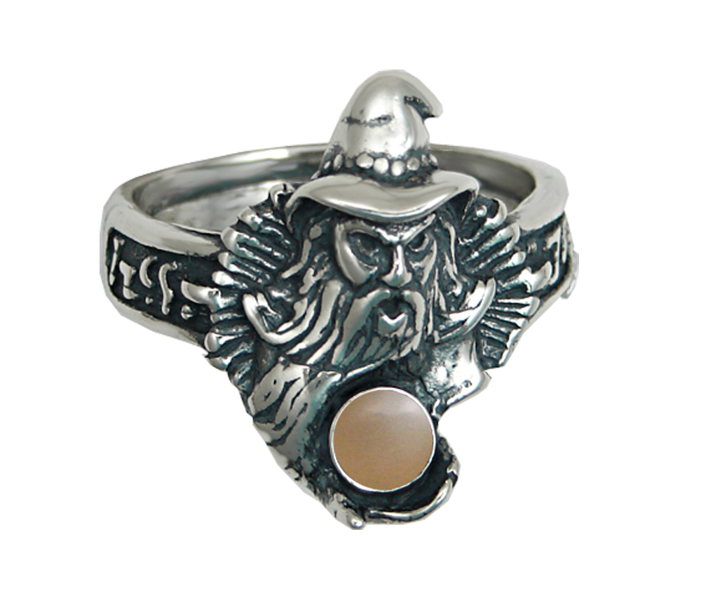 Sterling Silver Wizard Ring With Peach Moonstone Size 6